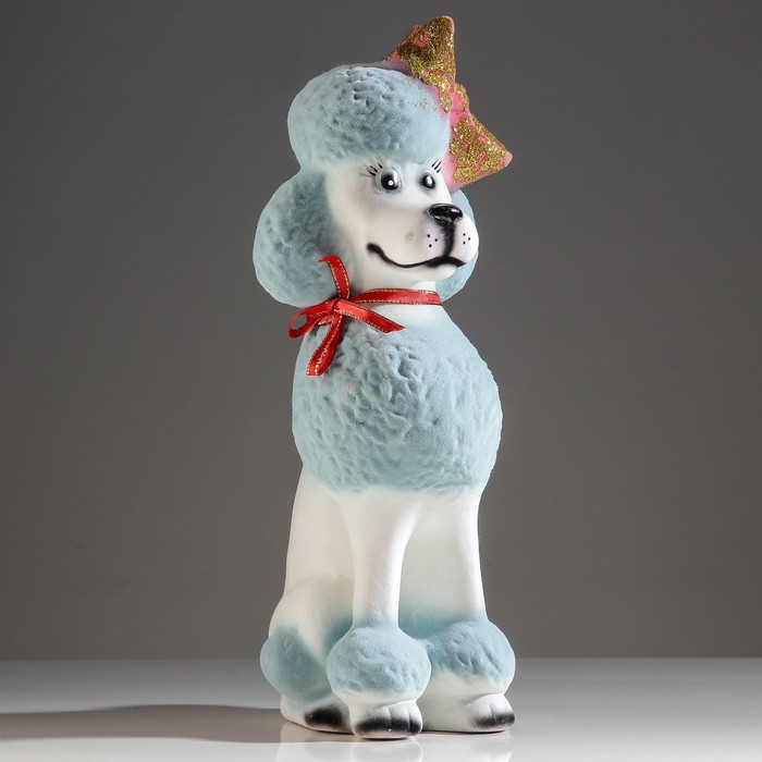 Копилка "Собака Пудель", флок, бело-голубой