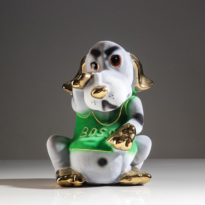 Копилка "Собака Босс", флок, булат, серый