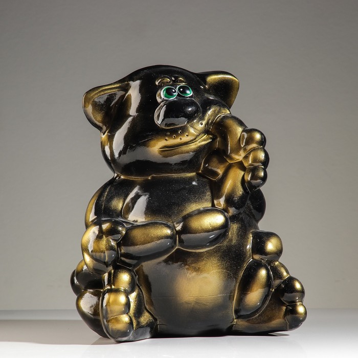 Сувенир "Кот с сосисками" глянец черное-золото