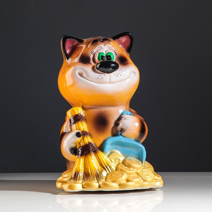 Сувенир "Кот с веником" глянец, шоколадный