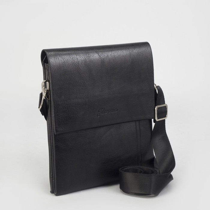 Планшет мужской, 3 отдела на молниях, 2 наружных кармана, длинный ремень, цвет чёрный