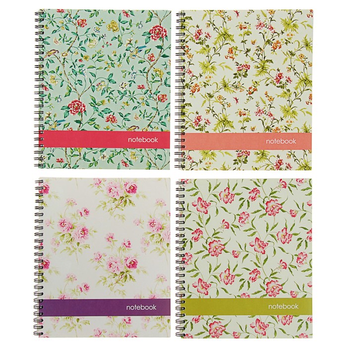 Тетрадь 96 листов клетка на гребне "Цветочные принты", мелованный картон, ВД-лак, микс