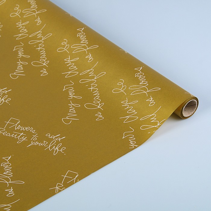 Пергамент флористический вощеный "Письмо", на золоте, 0,5 х 10 м