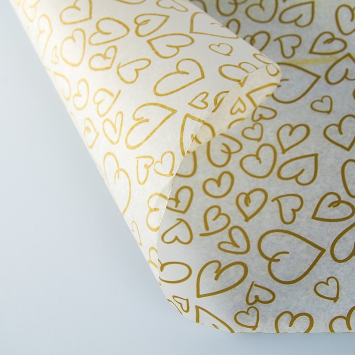 Пергамент флористический вощеный "Сердца", золото, 0,5 х 10 м