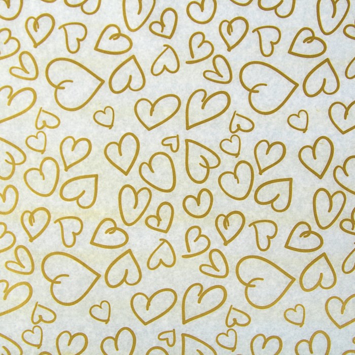 Пергамент флористический вощеный "Сердца", золото, 0,5 х 10 м