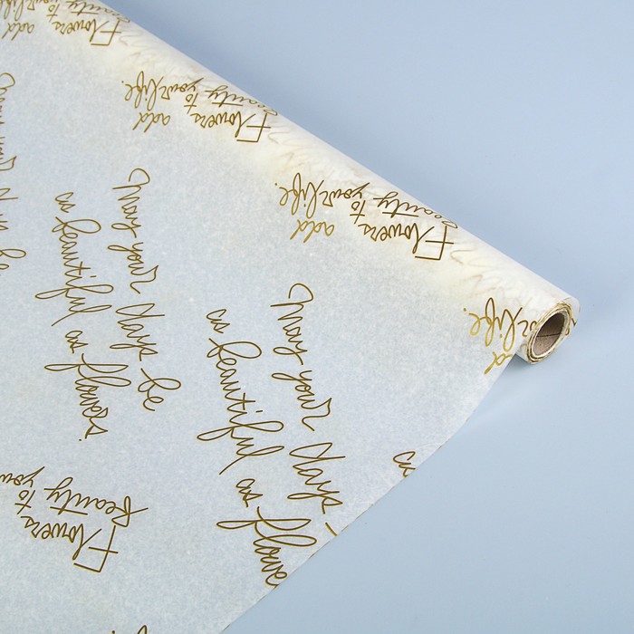 Пергамент флористический вощеный "Письмо", золото, 0,5 х 10 м