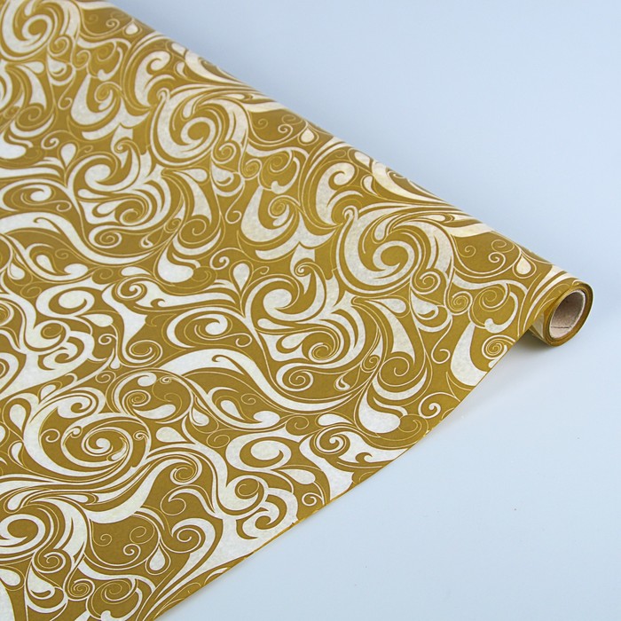 Пергамент флористический вощеный "Завитки", золото, 0,5 х 10 м