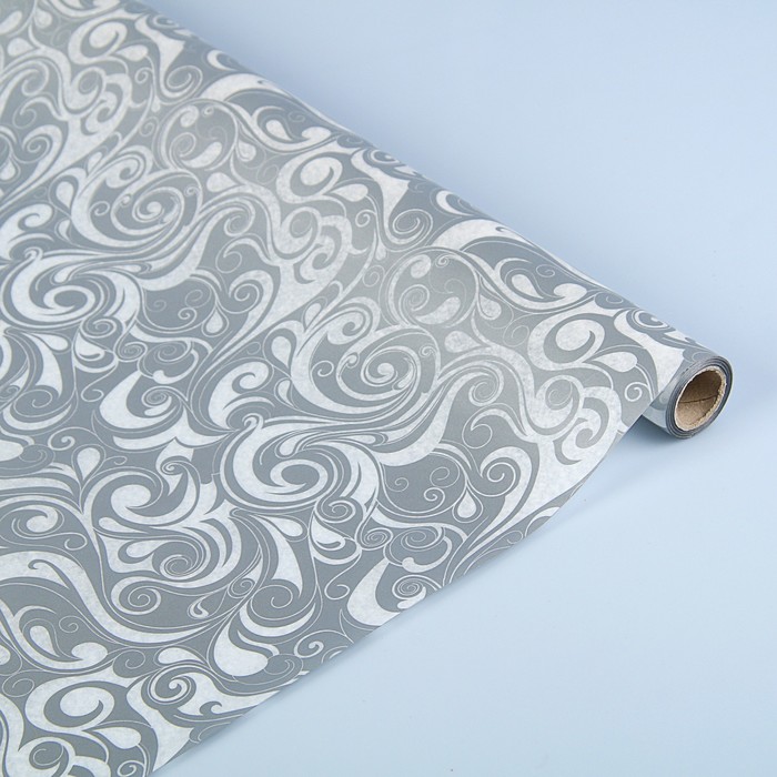 Пергамент флористический вощеный "Завитки", серебро, 0,5 х 10 м