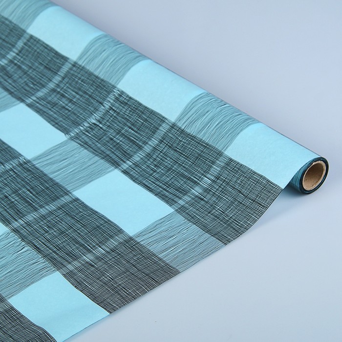 Пергамент флористический вощеный "Тартан", синяя основа, 0,5 х 10 м