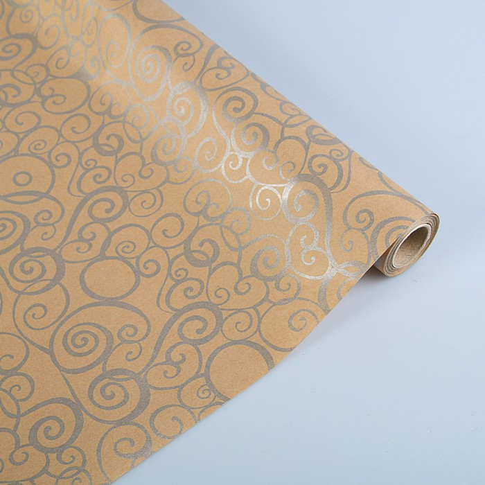 Бумага упаковочная крафт "Серебряный узор", 0,5 х 10 м