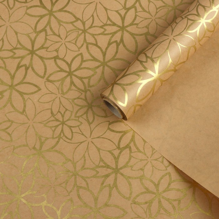 Бумага упаковочная крафт "Золотой цветок", 0,5 х 10 м