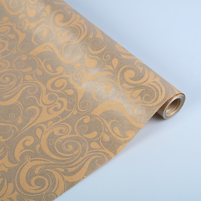 Бумага упаковочная крафт "Серебряные завитки", 0,5 х 10 м