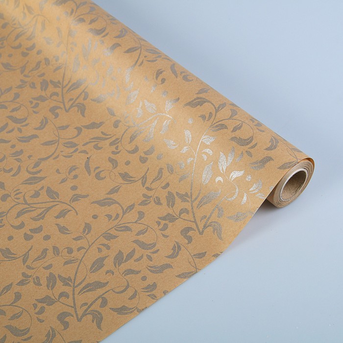 Бумага упаковочная крафт "Серебряный вьюнок", 0,5 х 10 м