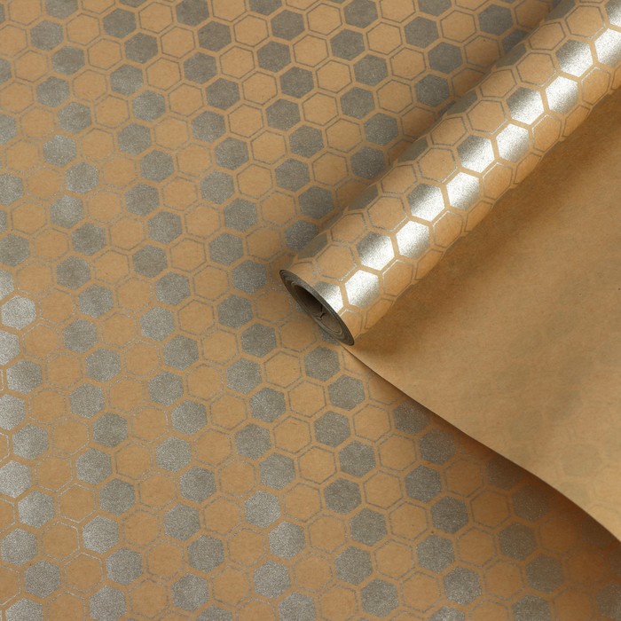 Бумага упаковочная крафт "Серебряные соты", 0,5 х 10 м