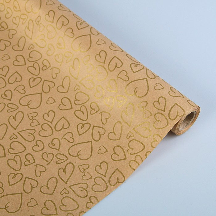 Бумага упаковочная крафт "Золотые сердца", 0,5 х 10 м