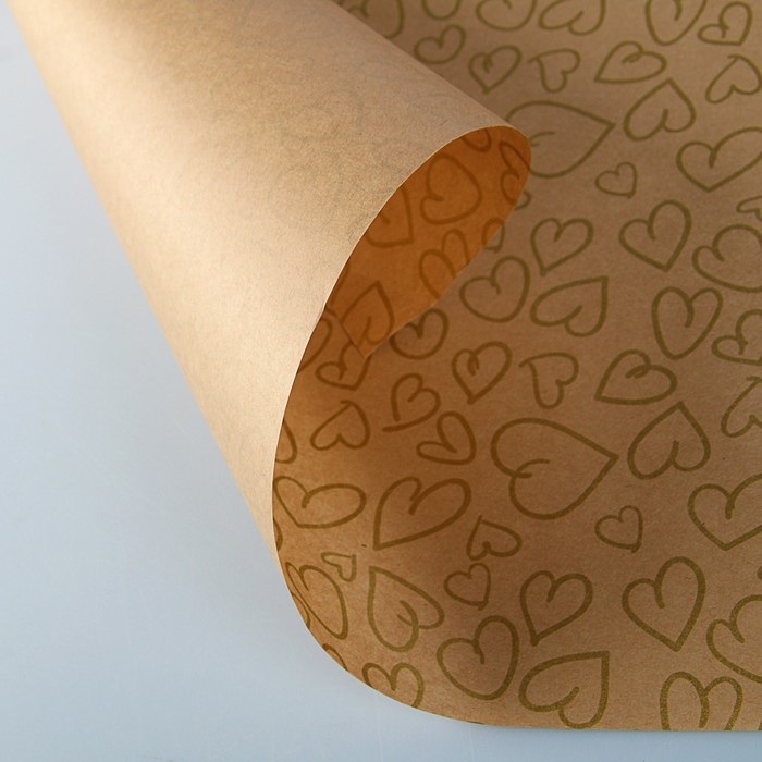 Бумага упаковочная крафт "Золотые сердца", 0,5 х 10 м