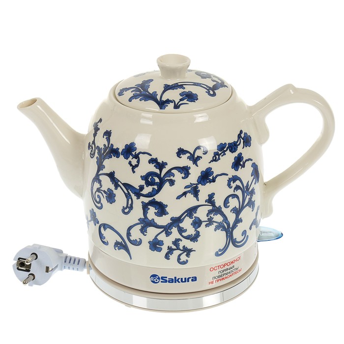 Чайник электрический Sakura SA-2000BL, 1200 Вт, 1.2 л, керамика, синий узор