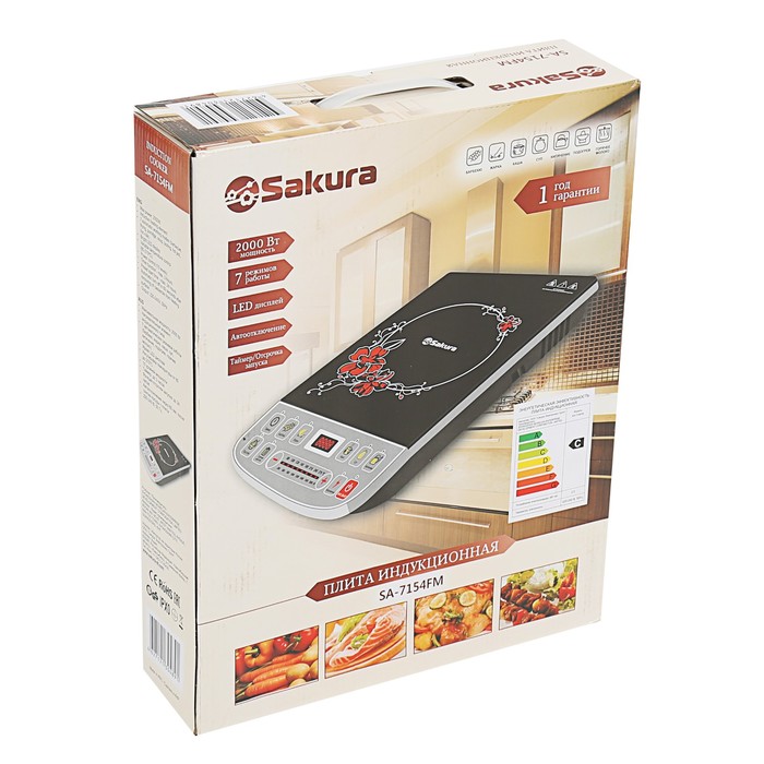 Плитка индукционная Sakura SA-7154FM, 2000 Вт, 1 конфорка, 7 режимов, чёрно-серая