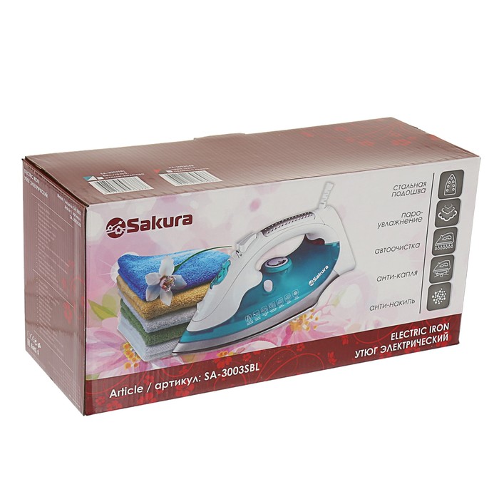 Утюг Sakura SA-3003CRB, 2400 Вт, керамическая подошва, черно-красный