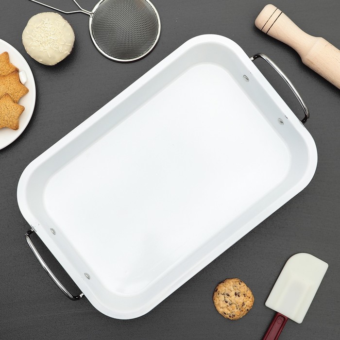 Форма для выпечки с керам покрытием "Прямоугольник. Флёри" с ручками 22х32х4 смУЦЕНКА