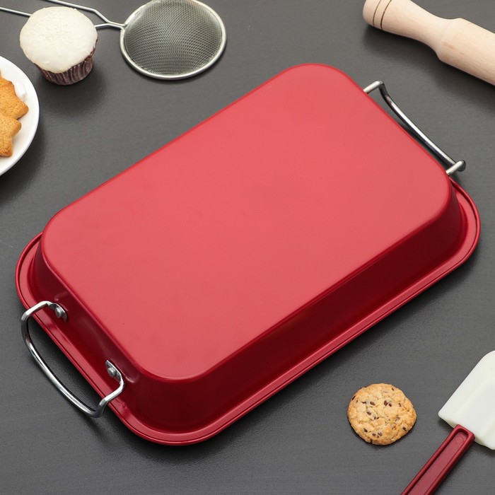 Форма для выпечки с керам покрытием "Прямоугольник. Флёри" с ручками 22х32х4 смУЦЕНКА