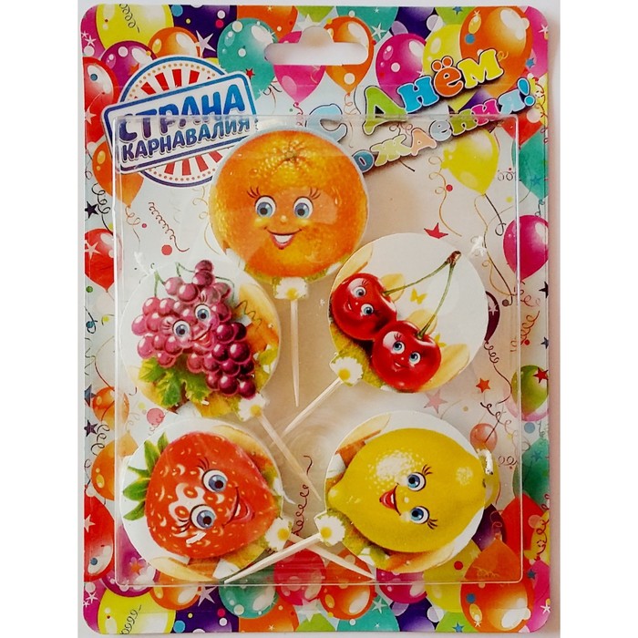 Набор свечей в торт "Фрукты-ягоды", 5 шт