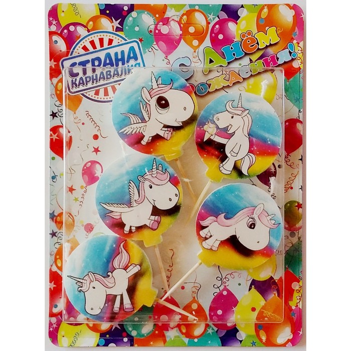 Набор свечей в торт &quot;Единорог&quot;, 5 шт