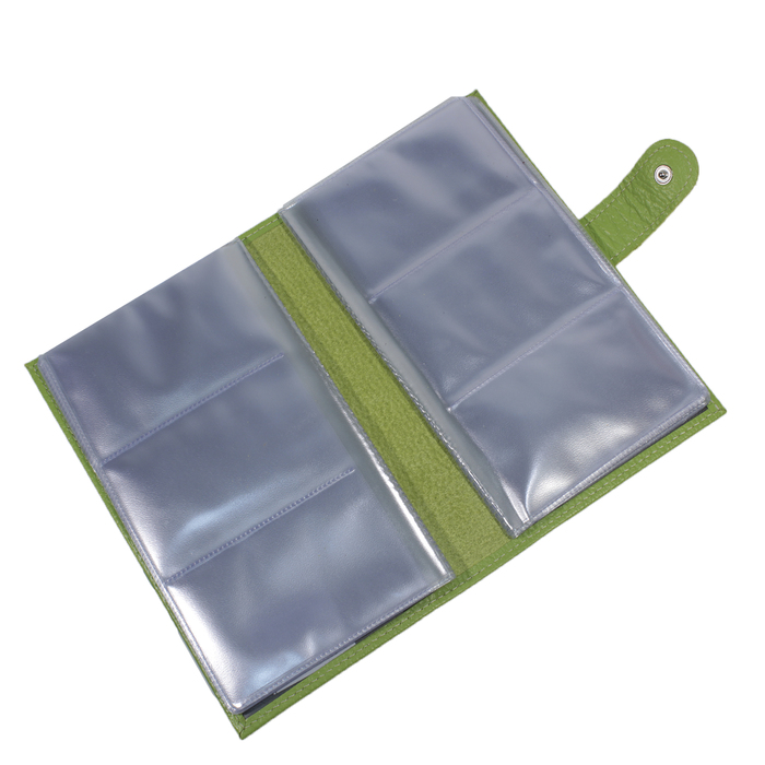 Визитница, кнопка, натуральная кожа, 3 ряда, салатовый флотер