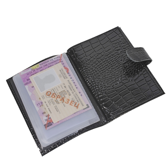 Обложка для автодокументов, отдел для паспорта, цвет чёрный