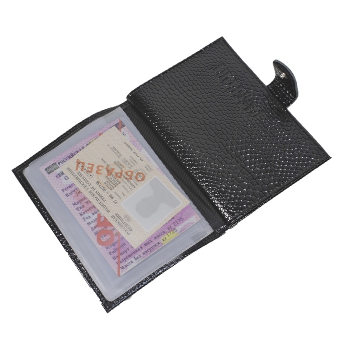 Обложка для автодокументов, отдел для паспорта, цвет чёрный