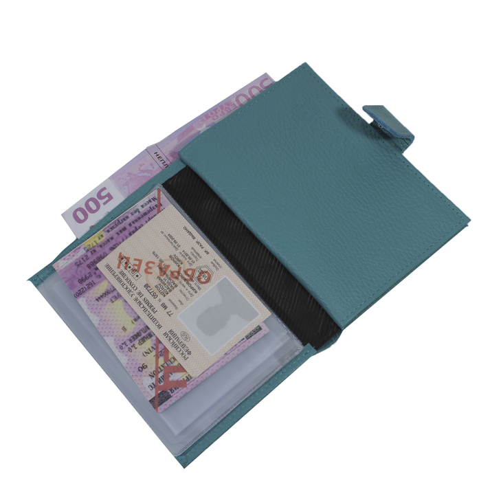 Обложка для автодокументов, отдел для паспорта, для купюр, цвет бирюзовый