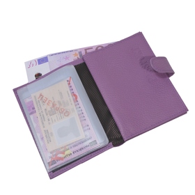

Обложка для автодокументов и паспорта, с купюрником, кнопка, натуральная кожа, цвет сиреневый флотер