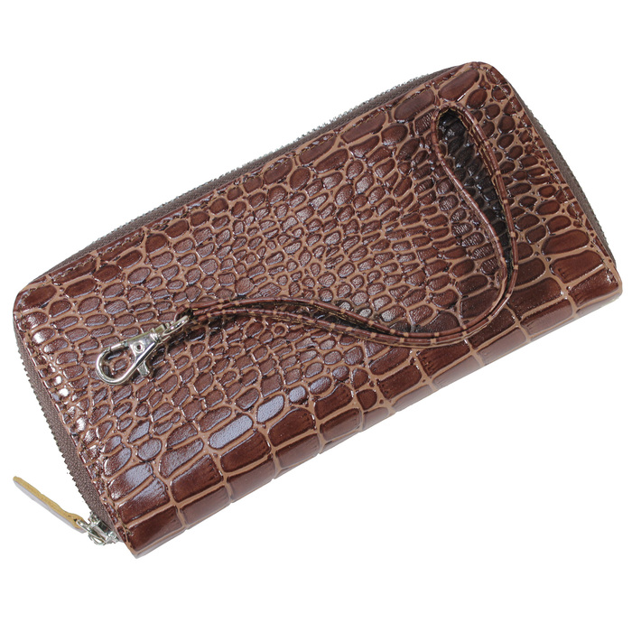 Кошелек женские кошельки,молния н/к, коричневый светлый крокодил Пр956-204