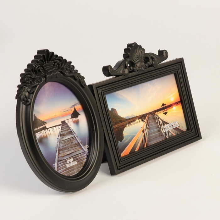 Фоторамка пластик на 2 фото 10х15 см "Классика. Вензель" чёрная 18,5х29,5 см