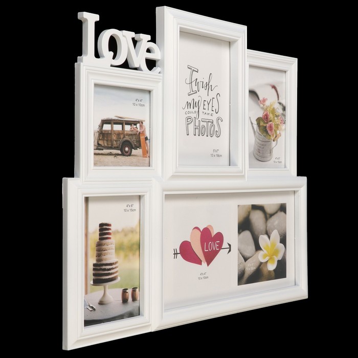 Фоторамка пластик на 5 фото 10х10, 10х15, 13х18, 15х29 см "Любовь" белая 56х73,5 см