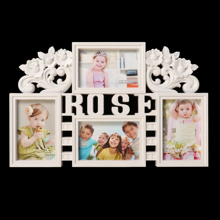Фоторамка пластик на 4 фото 10х15 см "Розы" белая 28,5х45,5 см