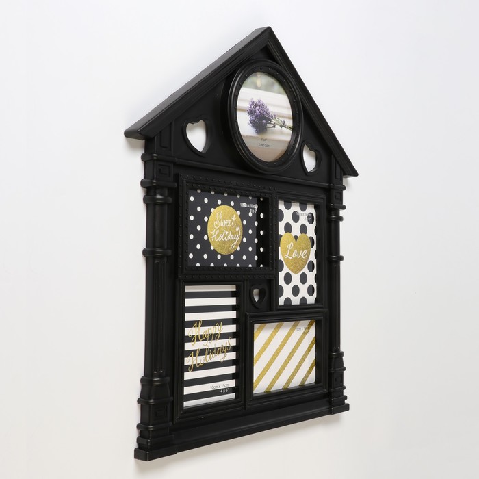 Фоторамка пластик на 5 фото 10х15, 13х13 см "Дом с колоннами" чёрная 51,5х41,5 см