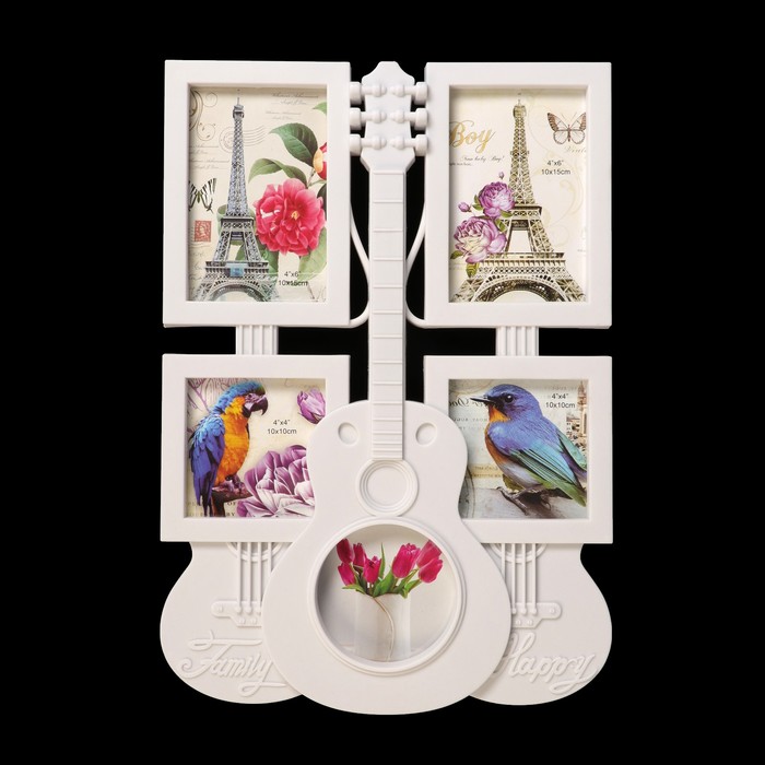 Фоторамка пластик на 5 фото 10х10, 10х15 см "Гитары" белая 41,5х28,5 см