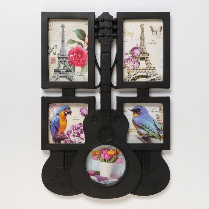 Фоторамка пластик на 5 фото 10х10, 10х15 см "Гитары" чёрная 41,5х28,5 см