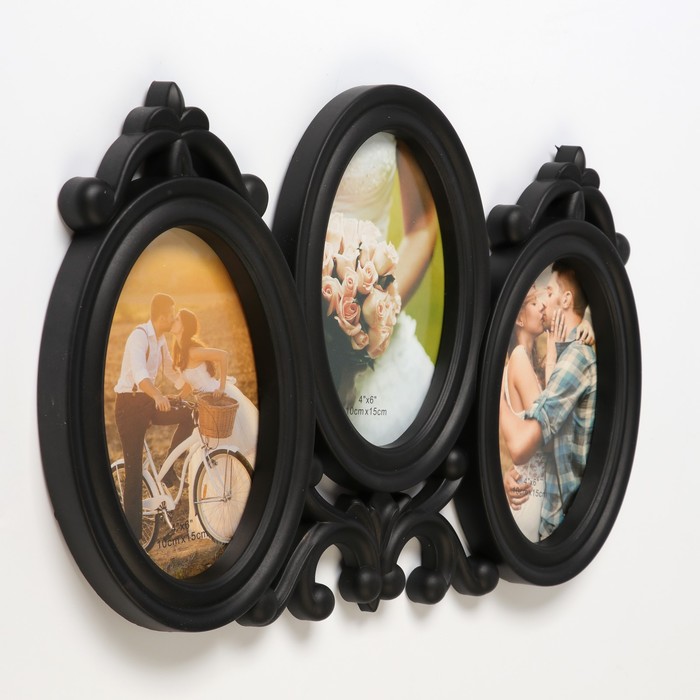 Фоторамка пластик на 3 фото 10х15 см "Модерн" чёрная 23х36 см