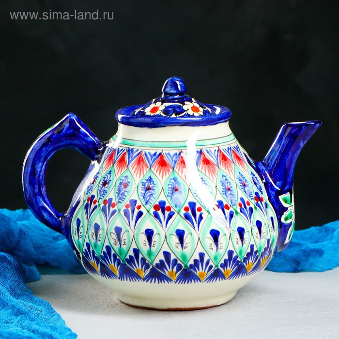 Чайник Риштанская Керамика Узоры, 1600 мл, синий микс