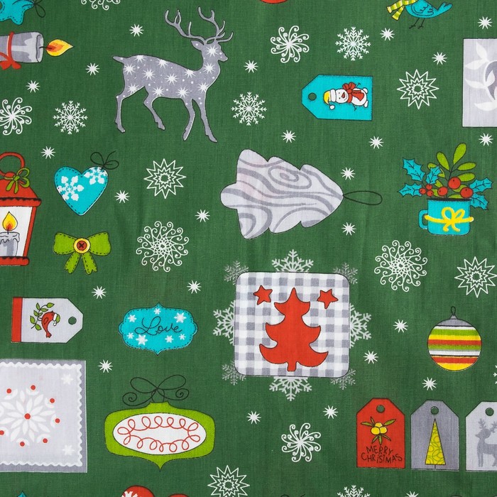Постельное бельё 1,5 сп.Ла Марка Хоум рис. Рождество зеленый 147х210, 150х210, 70х70 2 шт. бязь 100 г/м, хл 100%