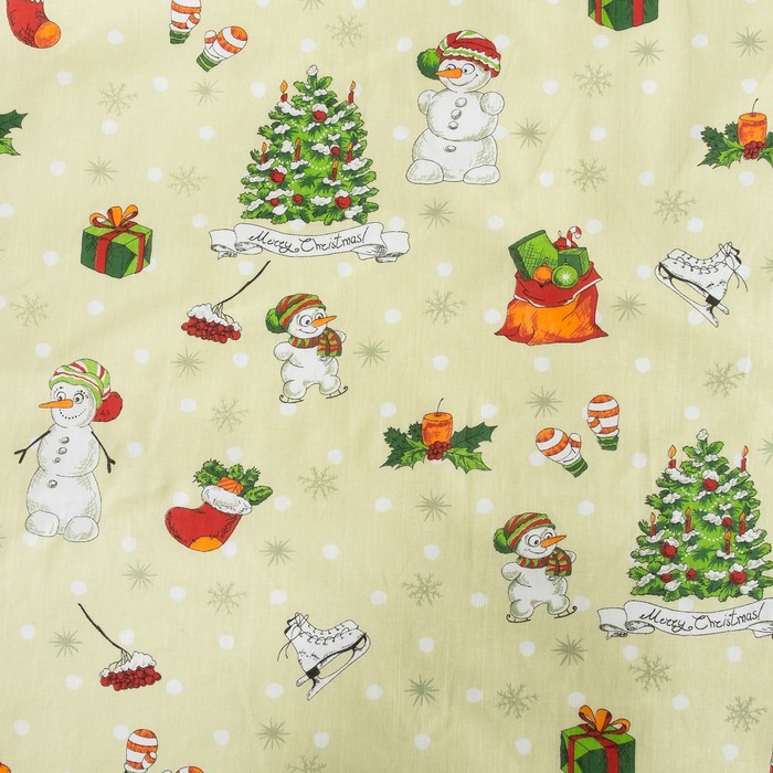 Постельное бельё 1,5 сп.Сэми рис. Новый год фисташковый 147х210, 150х210, 70х70 2 шт. бязь 120 г/м, хл 100%