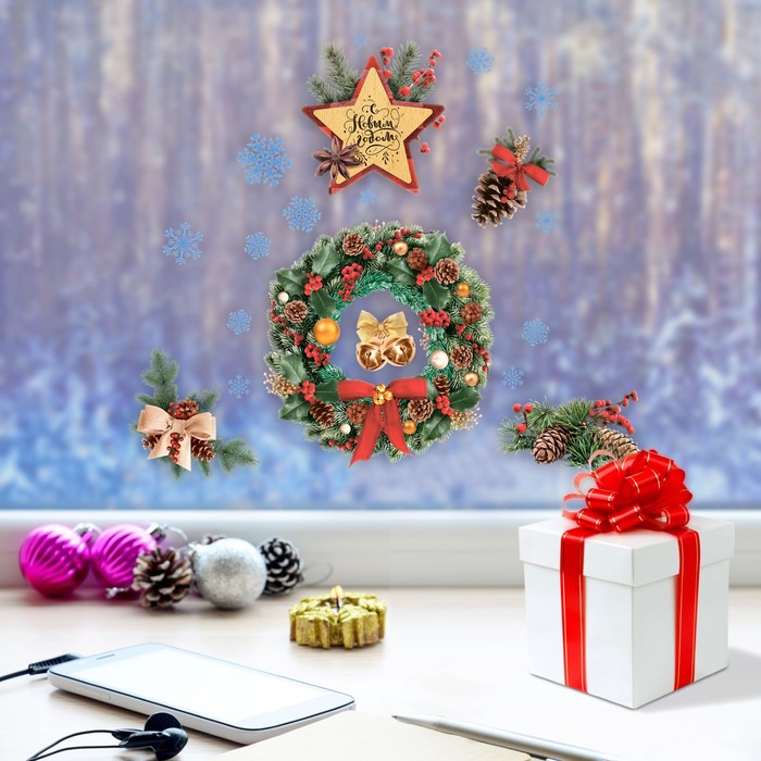 Наклейки на стекло «Украшения для ёлочки», 20 х 34,5 см