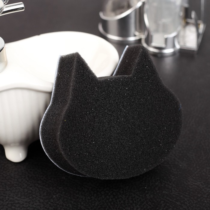 Губка для мытья посуды со скрабером 10х9х3 см "Кот"