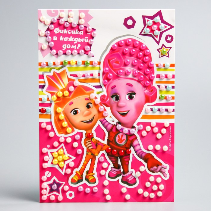 Аппликация жемчужными полубусинами Фиксики "Фиксика - в каждый дом!" Мася и Симка + бантик