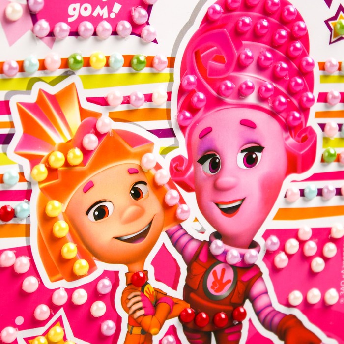 Аппликация жемчужными полубусинами Фиксики "Фиксика - в каждый дом!" Мася и Симка + бантик