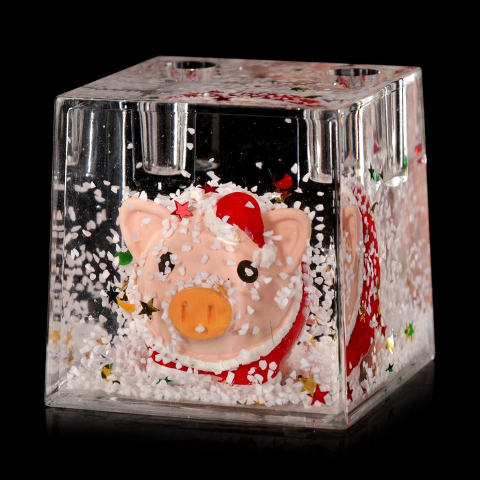 Сувенир настольный подставка для ручек "Новогодний поросёнок" 6,5х6,5х6,5 см