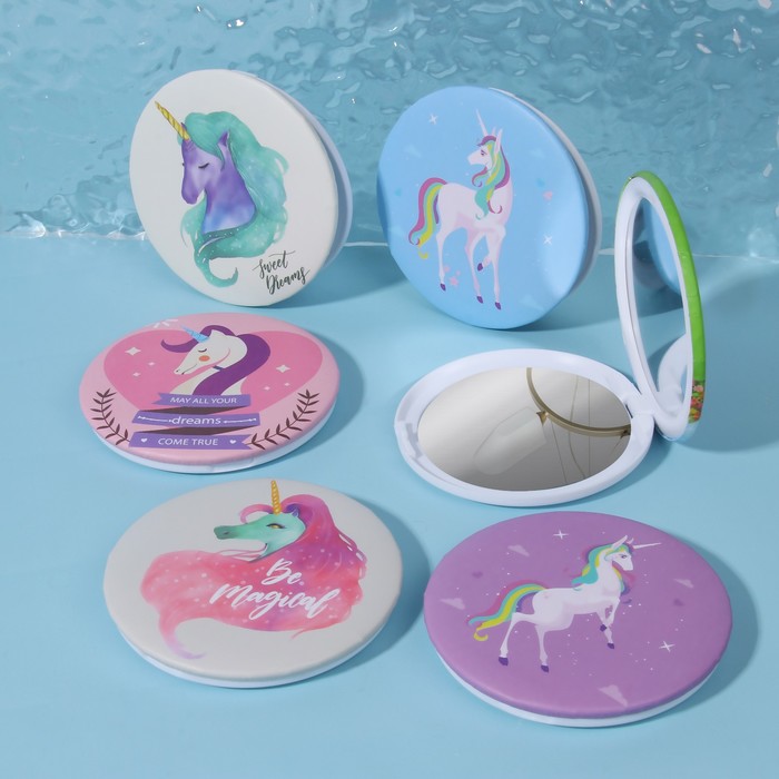 Зеркало складное «Единорог», круглое, без увеличения, двустороннее, d=7,5см, цвет МИКС