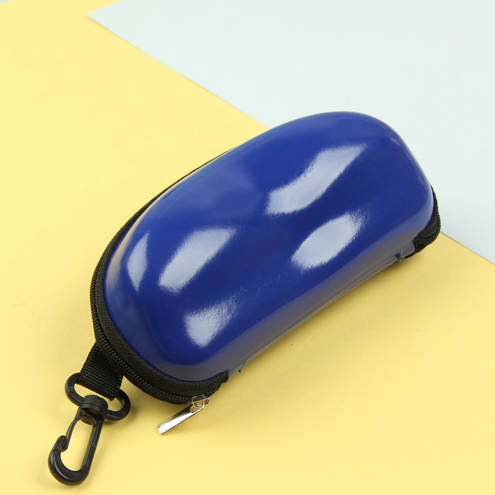 Футляр для очков, отдел на молнии, с карабином, цвет синий